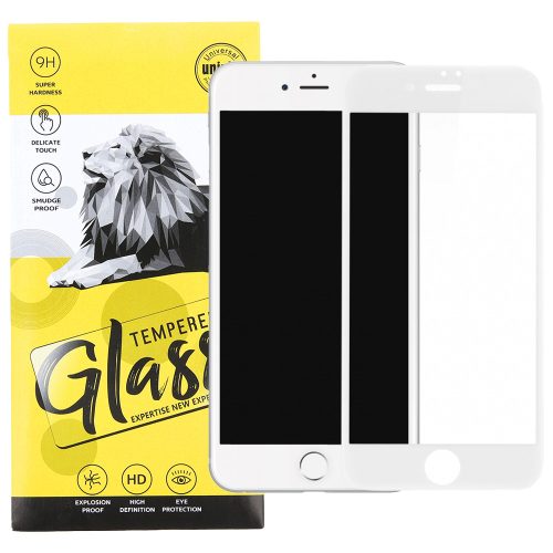 iPhone 7 / 8 / SE 2020 / SE 2022 üvegfólia, tempered glass, előlapi, 9D, edzett, hajlított, fehér kerettel