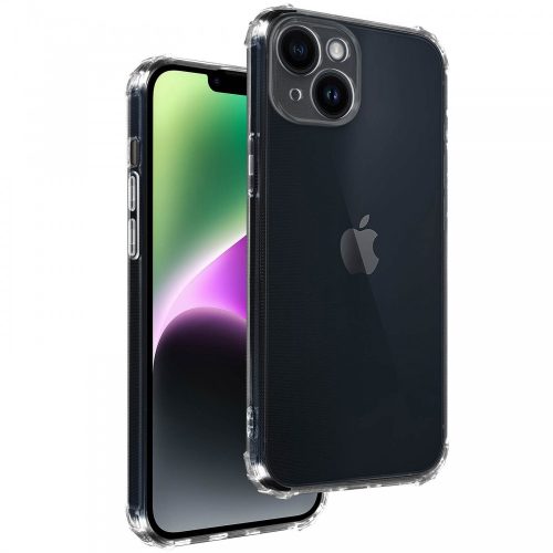 iPhone 14 szilikon tok, hátlaptok, telefon tok, erősített sarkokkal, átlátszó, Anti Shock, 1.5mm