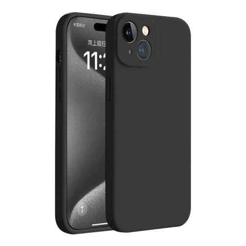 iPhone 14 szilikon tok, hátlaptok, telefon tok, velúr belsővel, matt, fekete, Silicon