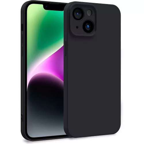 iPhone 14 szilikon tok, hátlaptok, telefon tok, velúr belsővel, matt, fekete, Silicon
