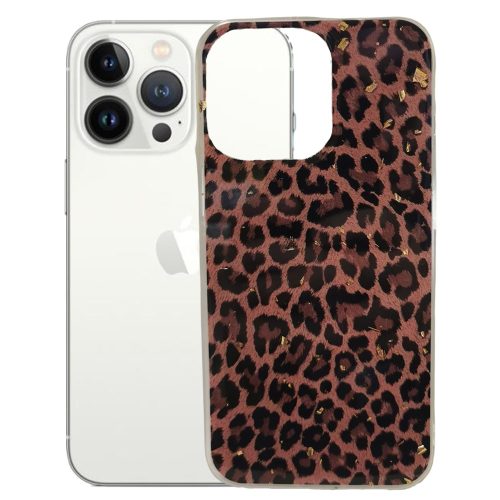 iPhone 13 Pro hátlaptok, telefon tok, kemény, leopárd mintás, Gold Glam Leopard print 1