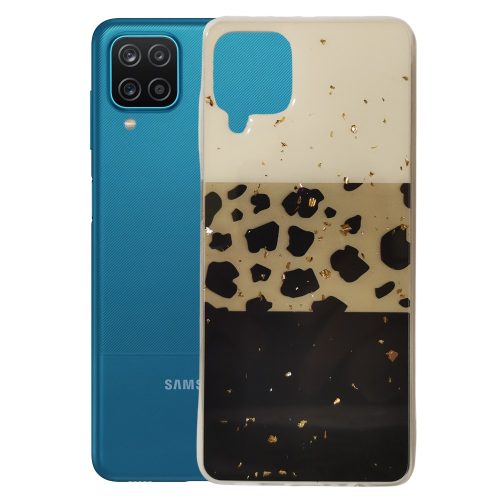 Samsung Galaxy A12 / A12 Nacho / M12 hátlaptok, telefon tok, kemény, leopárd mintás, Gold Glam Leopard print 2