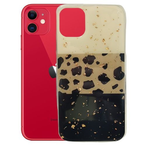 iPhone 11 hátlaptok, telefon tok, kemény, leopárd mintás, Gold Glam Leopard print 2