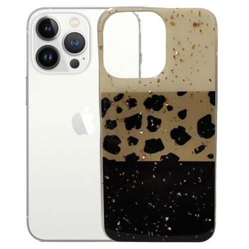 iPhone 13 Pro hátlaptok, telefon tok, kemény, leopárd mintás, Gold Glam Leopard print 2