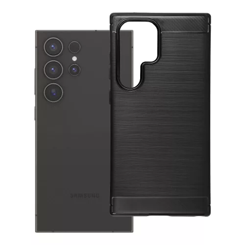 Samsung Galaxy S24 Ultra 5G szilikon tok, hátlaptok, telefon tok, karbon mintás, fekete, Simple Carbon