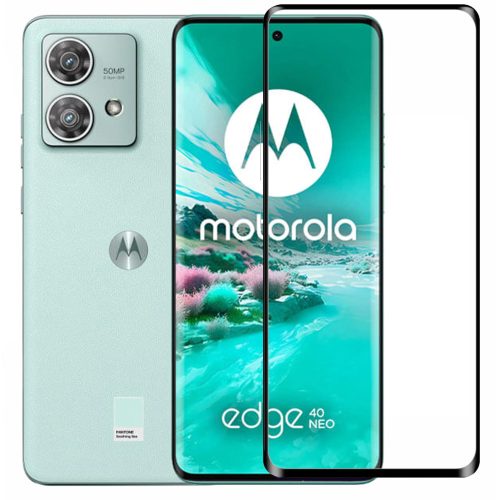 Motorola Edge 40 Neo 5G üvegfólia, tempered glass, előlapi, 5D, edzett, hajlított, fekete kerettel