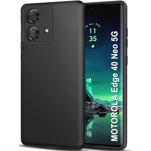 Motorola Edge 40 Neo 5G szilikon tok, hátlaptok, telefon tok, velúr belsővel, matt, fekete, Silicon