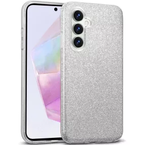   Samsung Galaxy A55 5G szilikon tok, hátlaptok, telefon tok, csillámos, ezüst, Glitter