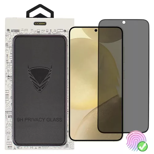 Samsung Galaxy S24 5G Privacy üvegfólia – 9H, fekete keretes, ujjlenyomat-olvasó kompatibilis | OG Premium