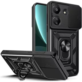   Xiaomi Redmi 13C / Poco C65 hátlap tok, telefon tok, kitámasztható, mágneses, ütésálló, fekete, Defender Slide
