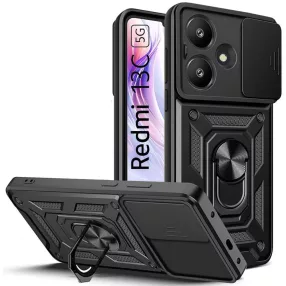   Xiaomi Redmi 13C 5G hátlap tok, telefon tok, kitámasztható, mágneses, ütésálló, fekete, Defender Slide