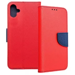   Samsung Galaxy A05 könyvtok, fliptok, telefon tok, szilikon keretes, mágneszáras, bankkártyatartós, piros-sötétkék, Fancy