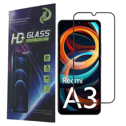 Xiaomi Redmi A3 4G üvegfólia, tempered glass, előlapi, 9D, edzett, hajlított, fekete kerettel