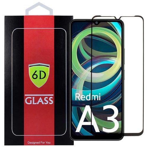 Xiaomi Redmi A3 4G üvegfólia, tempered glass, előlapi, 6D, edzett, hajlított, fekete kerettel