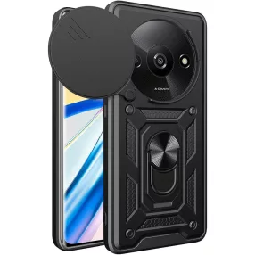   Xiaomi Redmi A3 4G hátlap tok, telefon tok, kitámasztható, mágneses, ütésálló, fekete, Defender Slide