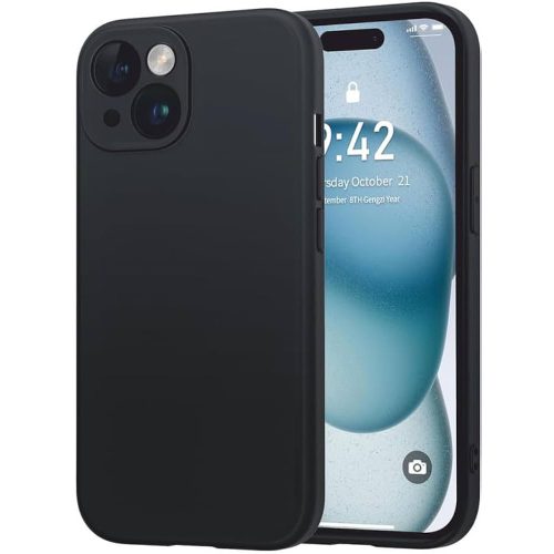 iPhone 16 Plus szilikon tok, hátlaptok, telefon tok, kamera védelelmmel, matt, fekete