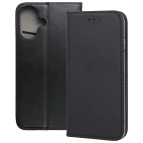   iPhone 16 könyvtok, fliptok, telefon tok, mágneszáras, bankkártyatartós, fekete, Smart Magnetic