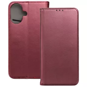   iPhone 16 könyvtok, fliptok, telefon tok, mágneszáras, bankkártyatartós, bordó, Smart Magnetic