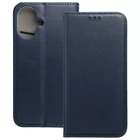  iPhone 16 könyvtok, fliptok, telefon tok, mágneszáras, bankkártyatartós, sötétkék, Smart Magnetic