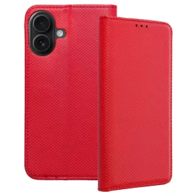   iPhone 16 Plus könyvtok, fliptok, telefon tok, szilikon keretes, mágneszáras, piros