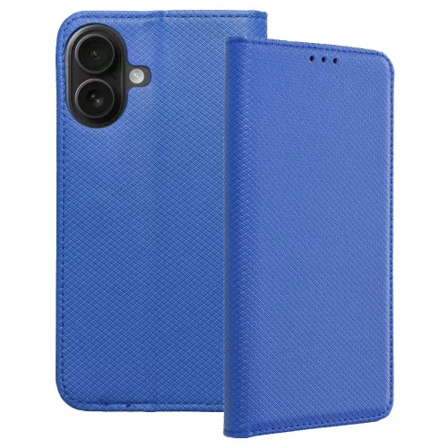 iPhone 16 könyvtok, fliptok, telefon tok, szilikon keretes, mágneszáras, sötétkék