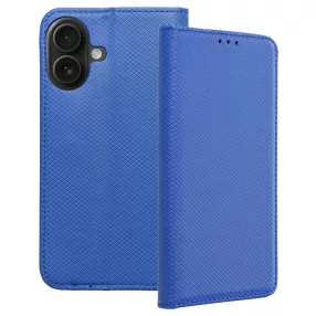   iPhone 16 Plus könyvtok, fliptok, telefon tok, szilikon keretes, mágneszáras, sötétkék