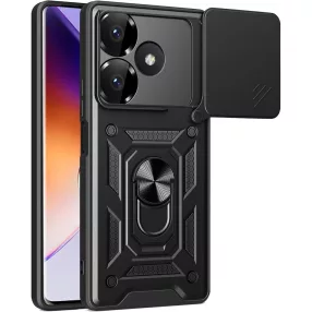   Xiaomi Redmi 13 4G / Poco M6 4G hátlap tok, telefon tok, kitámasztható, mágneses, ütésálló, fekete, Defender Slide