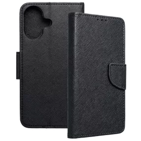   iPhone 16 könyvtok, fliptok, telefon tok, bankkártyatartós, mágneszáras, fekete, Fancy