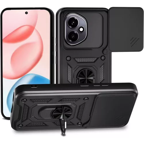 Honor 400 5G hátlap tok, telefon tok, kitámasztható, mágneses, ütésálló, fekete, Defender Slide