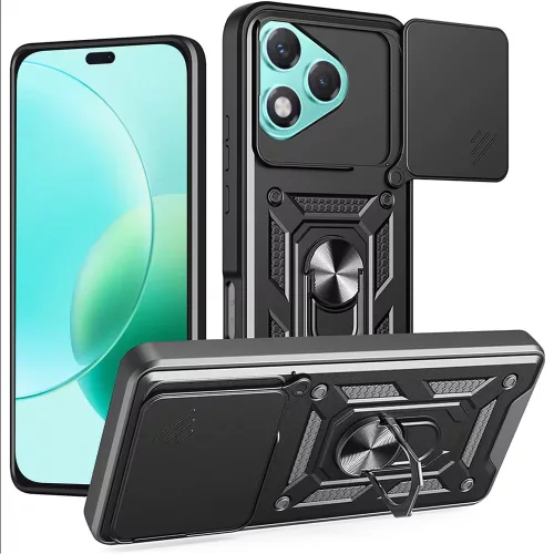 Honor 400 Lite 5G hátlap tok, telefon tok, kitámasztható, mágneses, ütésálló, fekete, Defender Slide