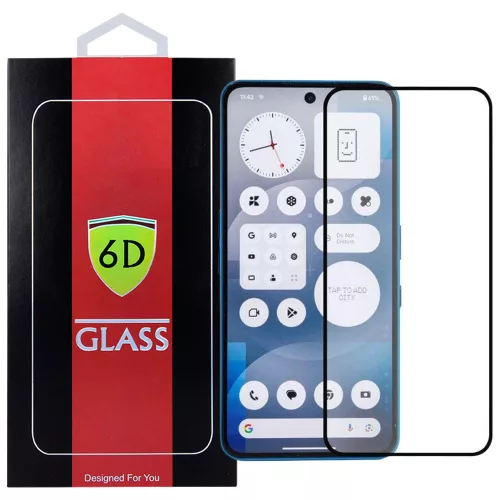 Nothing Phone (3a) / (3a) Pro üvegfólia, tempered glass, előlapi, 6D, edzett, hajlított, fekete kerettel