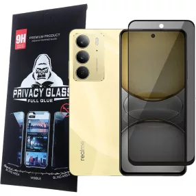   Realme C75 üvegfólia, tempered glass, előlapi, edzett, hajlított, fekete kerettel, betekintés védelemmel, Privacy