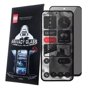   Nothing Phone (3a) / (3a) Pro üvegfólia, tempered glass, előlapi, edzett, hajlított, fekete kerettel, betekintés védelemmel, Privacy