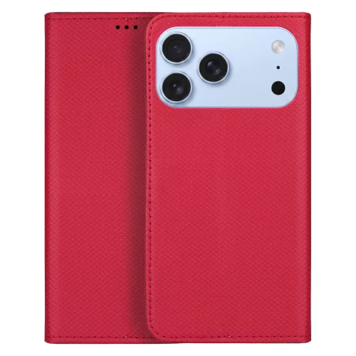 iPhone 18 Pro / 17 Pro könyvtok, fliptok, telefon tok, szilikon keretes, mágneszáras, piros