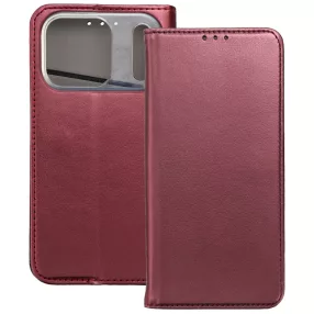   iPhone 17 Pro Max könyvtok, fliptok, telefon tok, mágneszáras, bankkártyatartós, bordó, Smart Magnetic