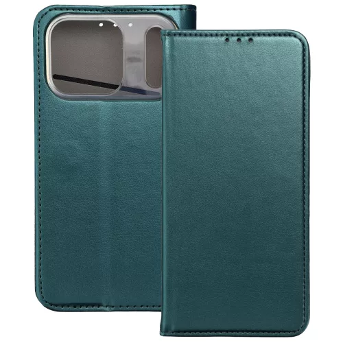 iPhone 17 Pro könyvtok, fliptok, telefon tok, mágneszáras, bankkártyatartós, zöld, Smart Magnetic