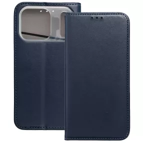   iPhone 17 Pro könyvtok, fliptok, telefon tok, mágneszáras, bankkártyatartós, sötétkék, Smart Magnetic