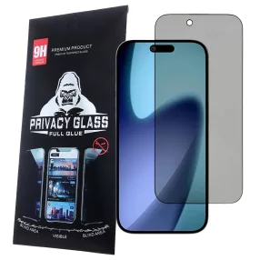   iPhone Air üvegfólia, tempered glass, előlapi, edzett, hajlított, fekete kerettel, betekintés védelemmel, Privacy