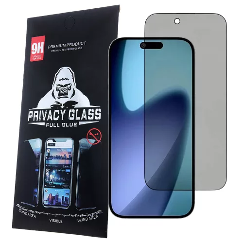 iPhone Air üvegfólia, tempered glass, előlapi, edzett, hajlított, fekete kerettel, betekintés védelemmel, Privacy