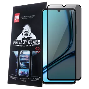   Realme Note 60 / Note 70T / C63 4G üvegfólia, tempered glass, előlapi, edzett, hajlított, fekete kerettel, betekintés védelemmel, Privacy