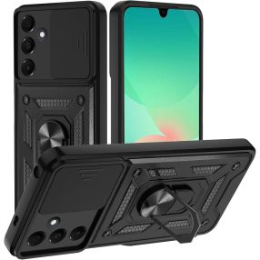   Samsung Galaxy A17 4G / A17 5G hátlap tok, telefon tok, kitámasztható, mágneses, ütésálló, fekete, Defender Slide