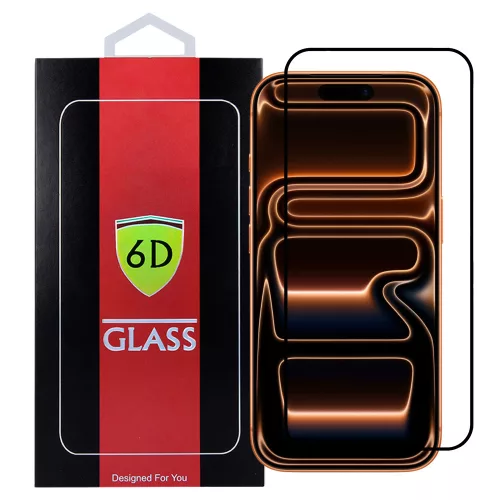 iPhone 17 Pro Max üvegfólia, tempered glass, előlapi, 6D, edzett, hajlított, fekete kerettel
