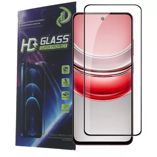 Realme 14 5G / 14T 5G üvegfólia, tempered glass, előlapi, 9D, edzett, hajlított, fekete kerettel