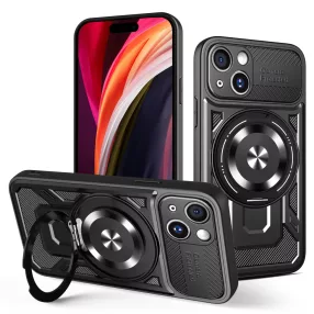   iPhone 15 Defender Armor Mag tok – mágneses, MagSafe kompatibilis, kitámasztható, ütésálló, fekete