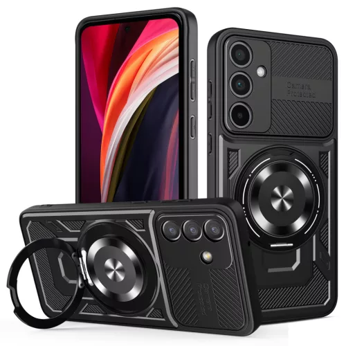 Samsung Galaxy A55 5G Defender Armor Mag tok – mágneses, MagSafe kompatibilis, kitámasztható, ütésálló, fekete