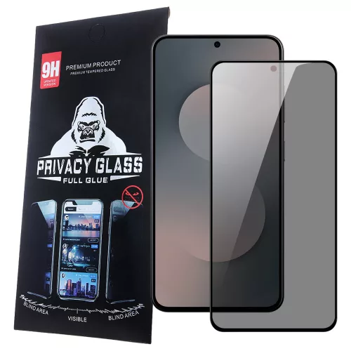 Samsung Galaxy S25 FE 5G üvegfólia, tempered glass, előlapi, edzett, hajlított, fekete kerettel, betekintés védelemmel, Privacy