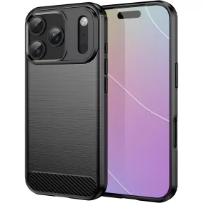   iPhone 17 Pro szilikon tok, hátlaptok, telefon tok, karbon mintás, fekete, Simple Carbon