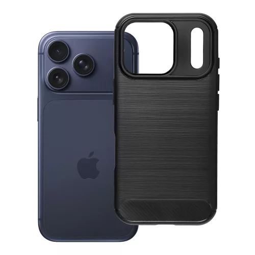 iPhone 17 Pro szilikon tok, hátlaptok, telefon tok, karbon mintás, fekete, Simple Carbon