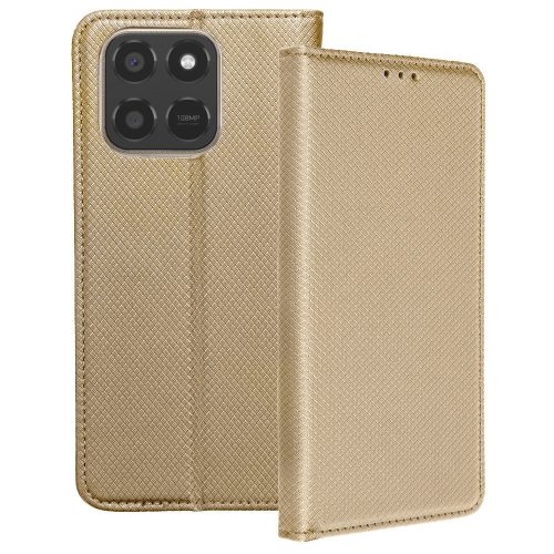 Honor 400 Smart 5G / X7d 4G könyvtok, fliptok, telefon tok, mágneszáras, bankkártyatartós, arany