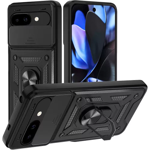 Google Pixel 10 5G / 10 Pro 5G hátlap tok, telefon tok, kitámasztható, mágneses, ütésálló, fekete, Defender Slide